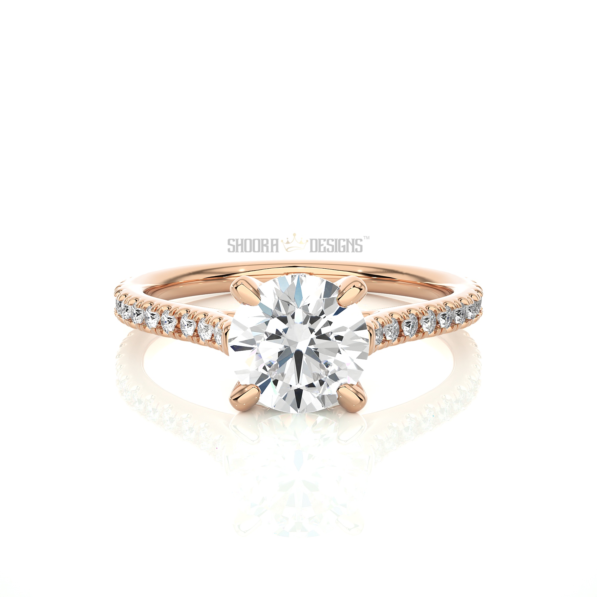 cassie ring - 1 carat round moissanite engagement ring, baguette side – J  Hollywood Designs